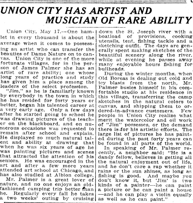 James P Palmer  Newspaper Article