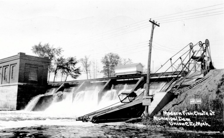 Riley Dam Fish Chute - Postmark 1944 - Fish Chute added